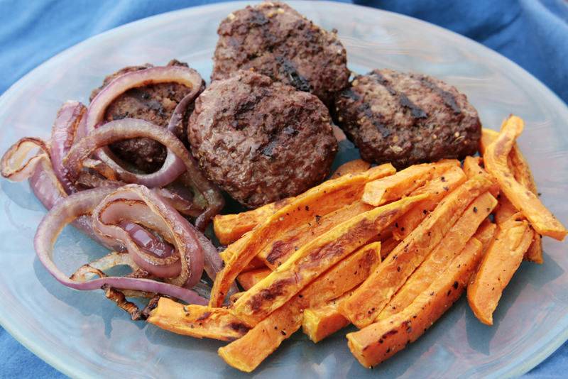 Bison burger and sweet potato fries